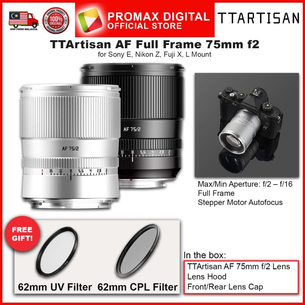 TTArtisan AF Full Frame 75mm f2 Camera Lens for E Z X and L Mount