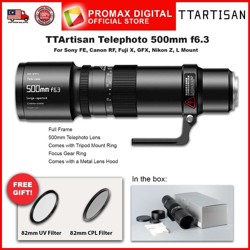 TTArtisan 500mm f6.3 Telephoto Lens for E and RF Mount Full Frame Camera Lens