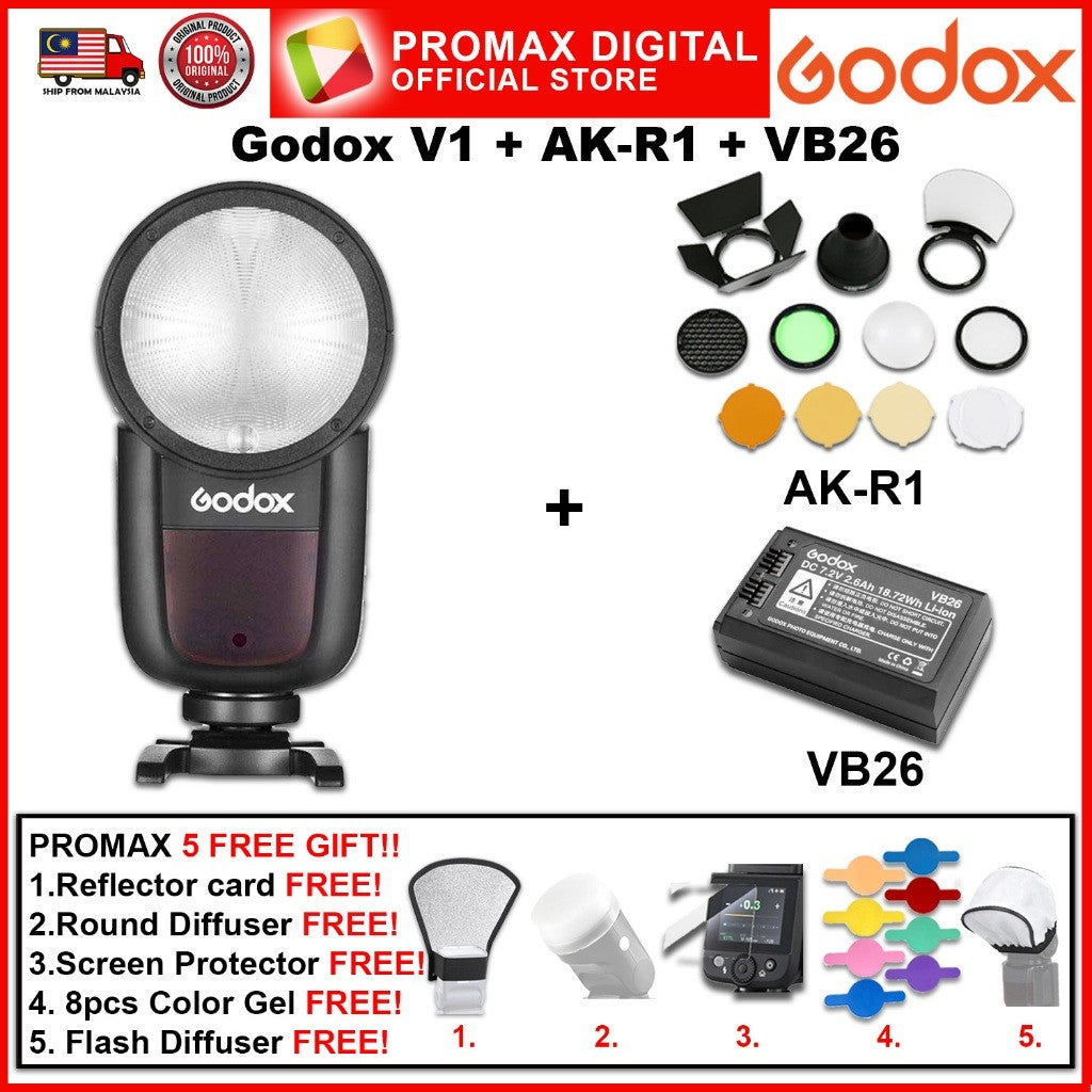 Godox V1 V1F Speedlight Round Flash TTL Battery