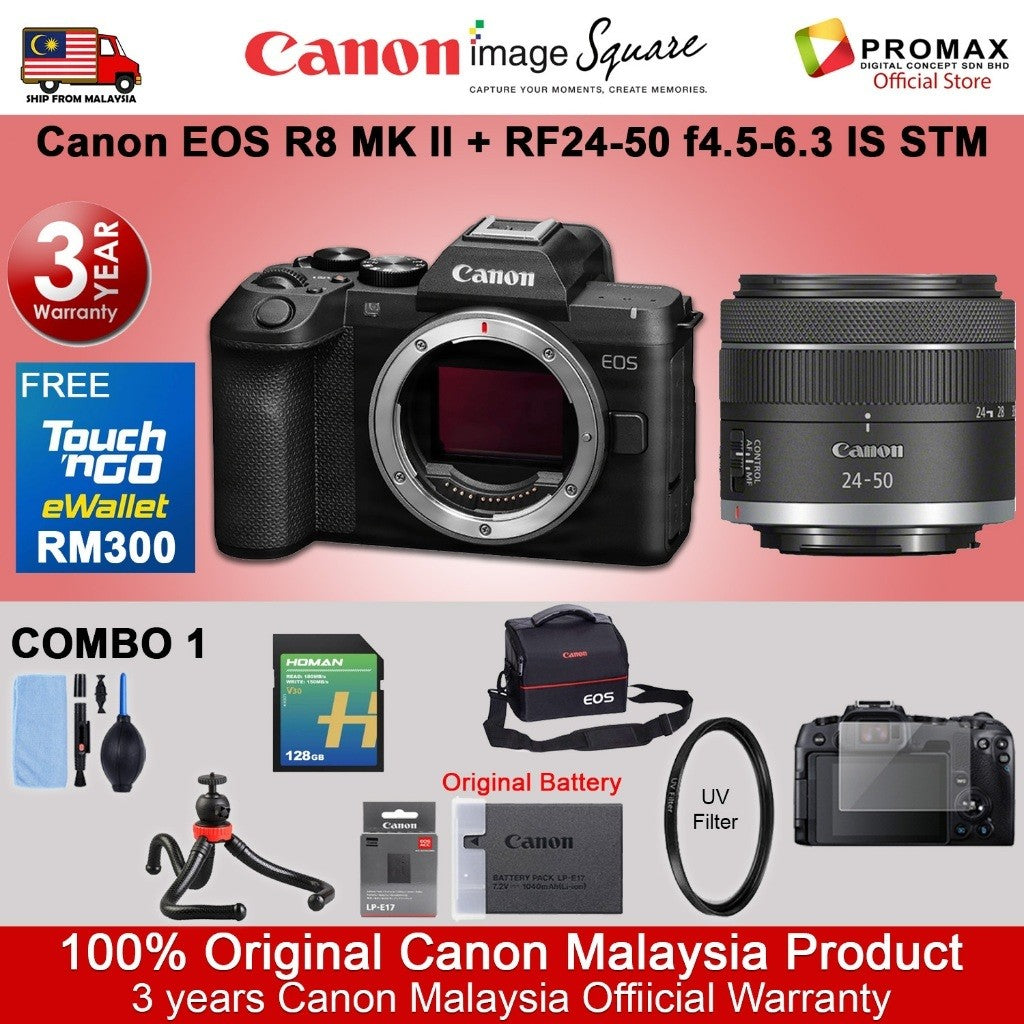 Canon EOS R8 Mark II Body & R8 RF 24-50mm f4.5-6.3 IS STM RF24-105mm Mirrorless Camera