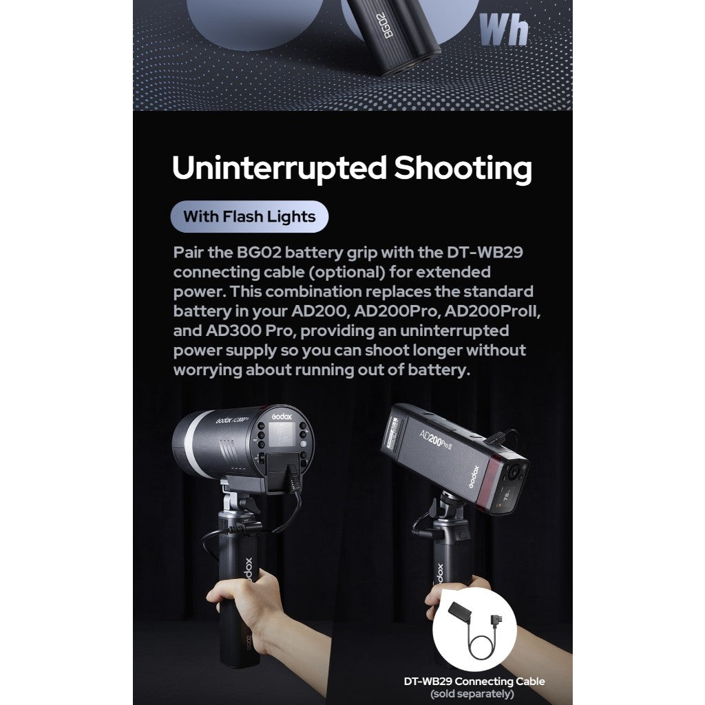 GODOX BG02 BATTERY GRIP FOR GODOX AD200 , AD200Pro , AD200Pro II , AD300Pro ,  ML100Bi And ML100R