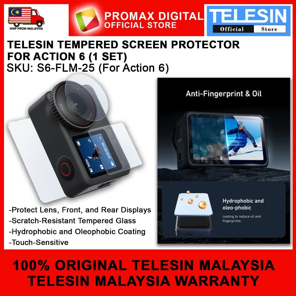 TELESIN S6-FLM-25 TEMPERED GLASS SCREEN PROTECTOR FOR DJI ACTION 6 (1 SET) ACTION CAMERA