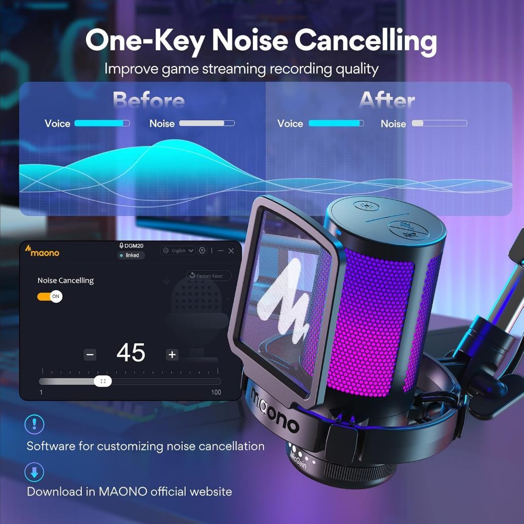 MAONO DGM20S RGB USB CONDENSER MICROPHONE FOR GAMING PODCAST STREAMING RECORDING