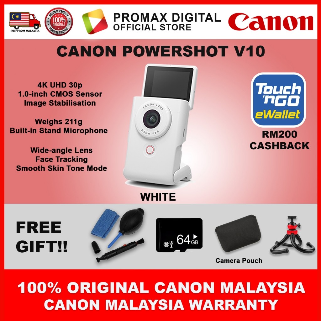 Ready Stock! Canon PowerShot V10 Vlog Camera for Content Creators (Black/Silver/White) Canon Malaysia Warranty