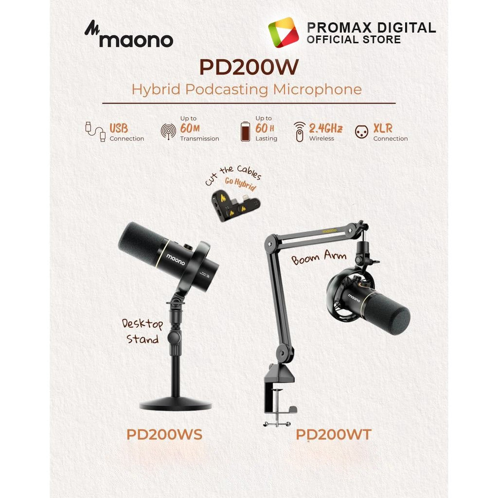 MAONO PD200WT PD200WS HYBRID PODCAST MICROPHONE WITH ARM PODCAST MIC FOR PC MAC SMARTPHONE CAMERA