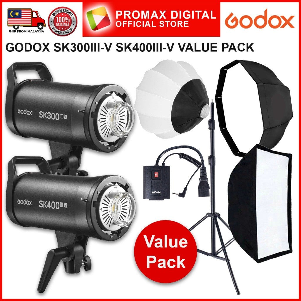GODOX SK300III-V SK400III-V STUDIO FLASH VALUE PACK SET WITH 10w LED MODELLING LAMP