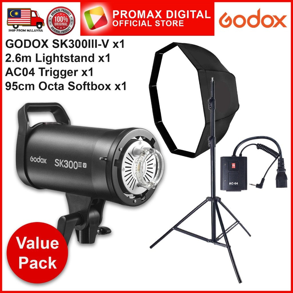 GODOX SK300III-V SK400III-V STUDIO FLASH VALUE PACK SET WITH 10w LED MODELLING LAMP