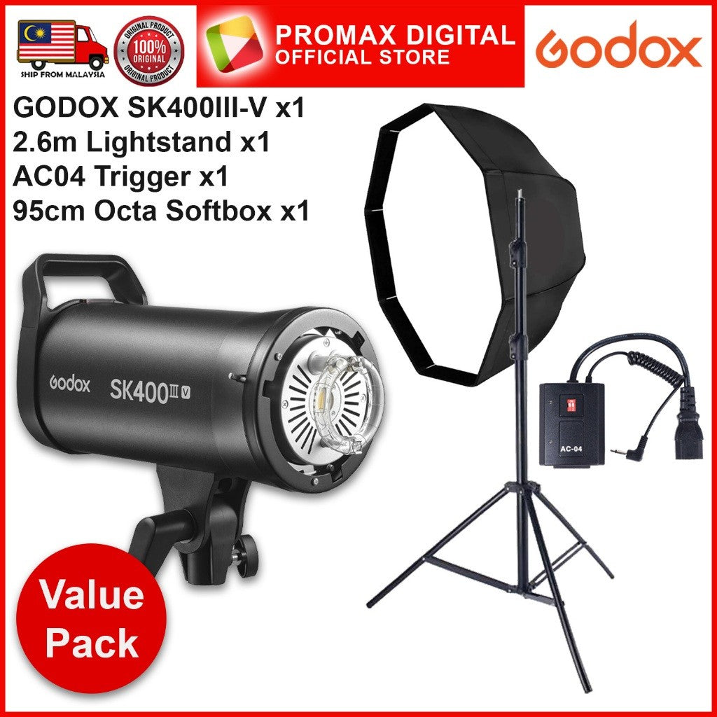 GODOX SK300III-V SK400III-V STUDIO FLASH VALUE PACK SET WITH 10w LED MODELLING LAMP