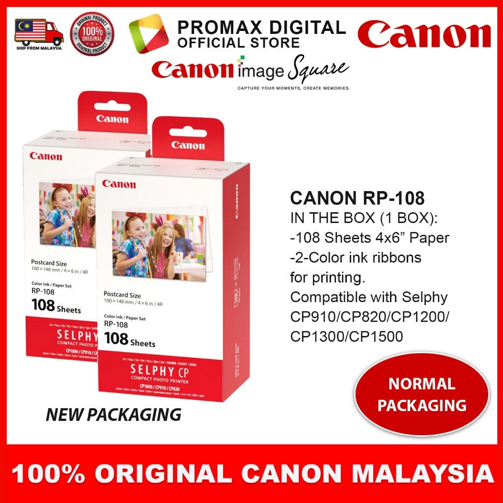 Canon RP-108 RP108 Color Ink & 4R Paper Set Twin Pack For Selphy printer CP910 CP1200 CP1300