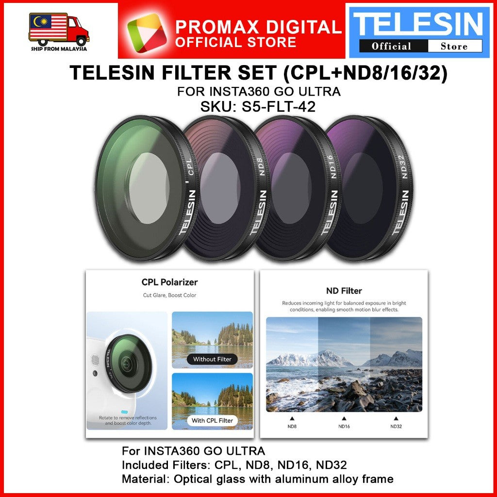 TELESIN S5-FLT-42 FILTER SET FOR INSTA360 GO ULTRA CPL ND 8 16 32 CAMERA FILTERS