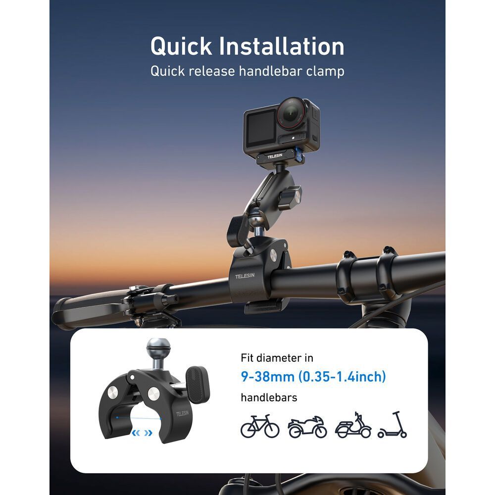 TELESIN S3-HBM-14-TDJ UNIVERSAL CLAMP MOUNT FOR ACTION 3 4 5 PRO QUICK RELEASE MOUNT