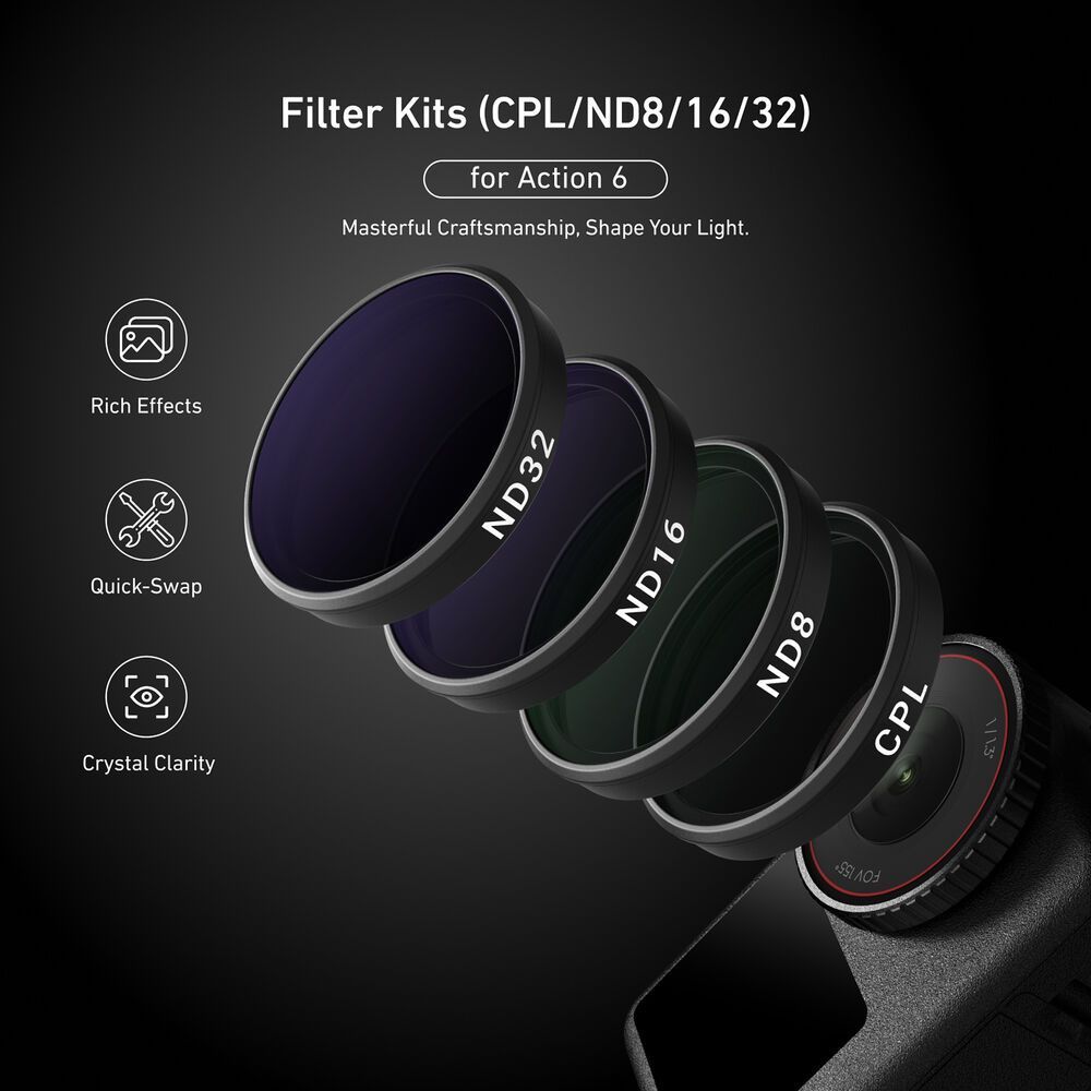 TELESIN S5-FLT-40 FILTER SET FOR DJI ACTION 6 CPL ND 8 16 32 POLARIZER FILTER ACTION CAMERA