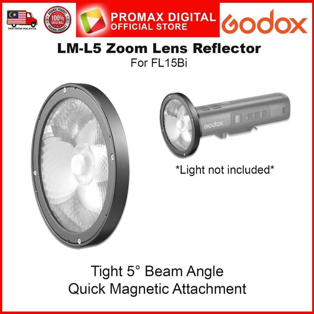 Godox LM-L5 Zoom Lens Reflector for FL15Bi Magnetic Mount for Portable LED Video Lights Flashlights
