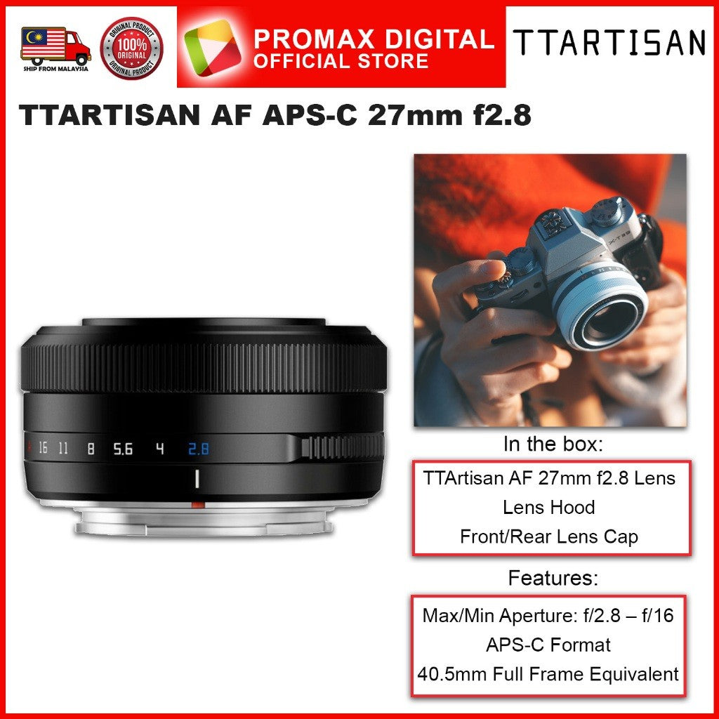 TTArtisan AF 27mm f2.8 for X E and Z Mount APS-C Camera Lens Black and Silver