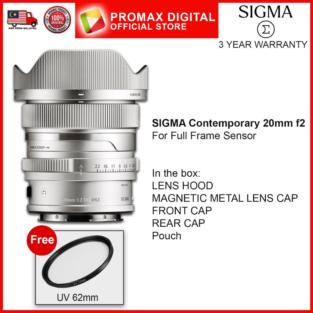 SIGMA 20mm f2 DG Contemporary Lens Mirrorless Full Frame Camera Lens ( E , L Mount)