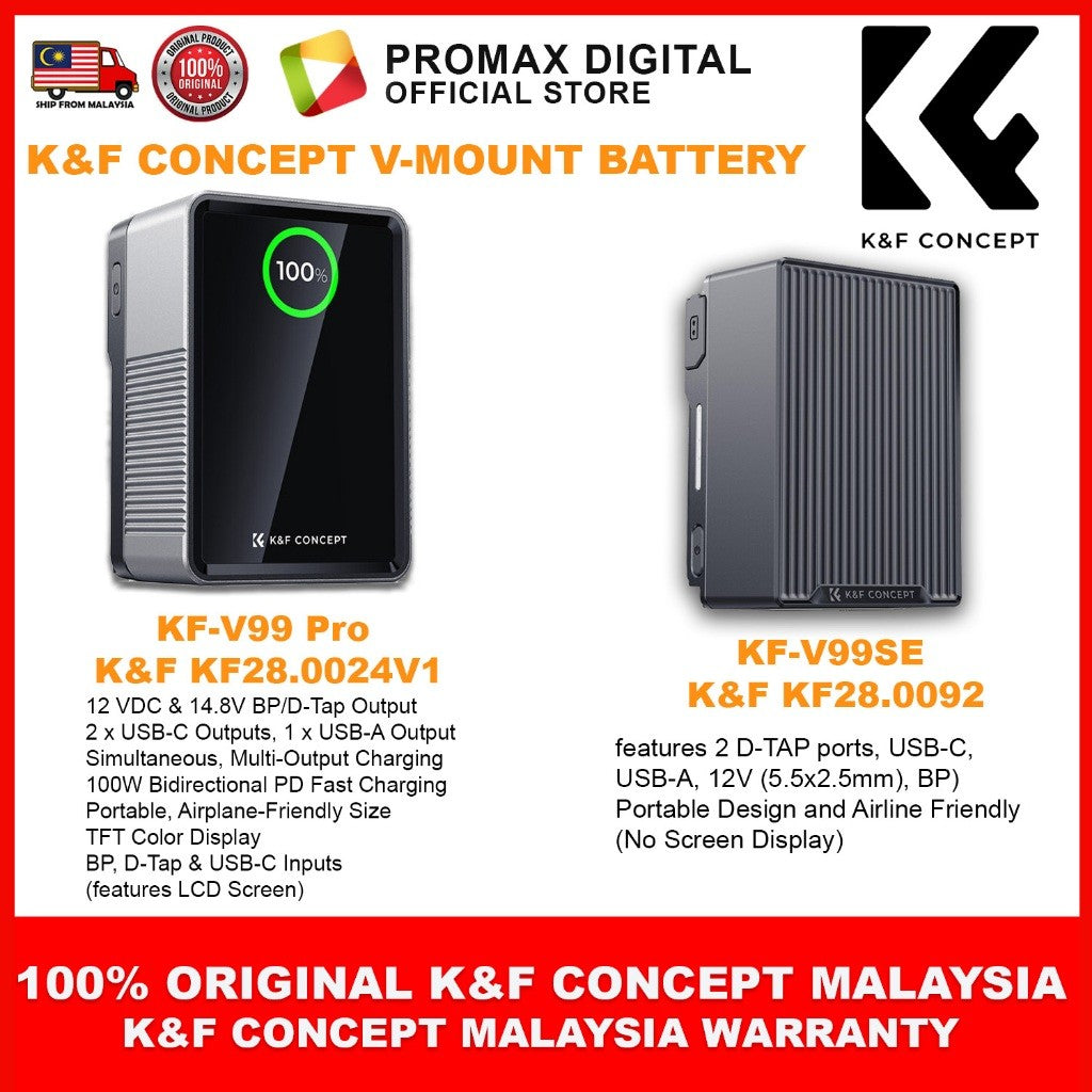 K&F Concept KF-V99 Pro KF28.0024 KF28.0092 V1 99Wh SE V-Mount Battery PD100W USB-C Fast Charging Multi Ports KFV99Pro