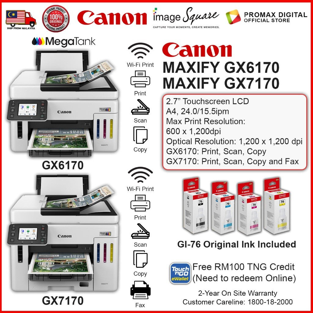(NEW) Canon MAXIFY GX6170 GX7170 Easy Refillable Ink Tank Wireless High Capacity Printer GI-76 Ink