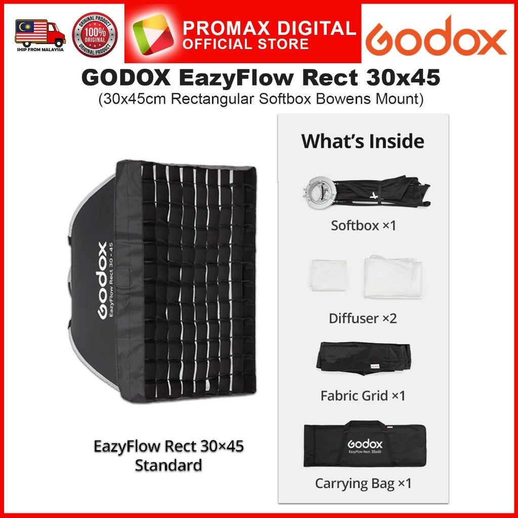 GODOX EazyFlow Rect Series Foldable Softbox with Grid Portable Lightweight Easy Set Up Bowens Mount
