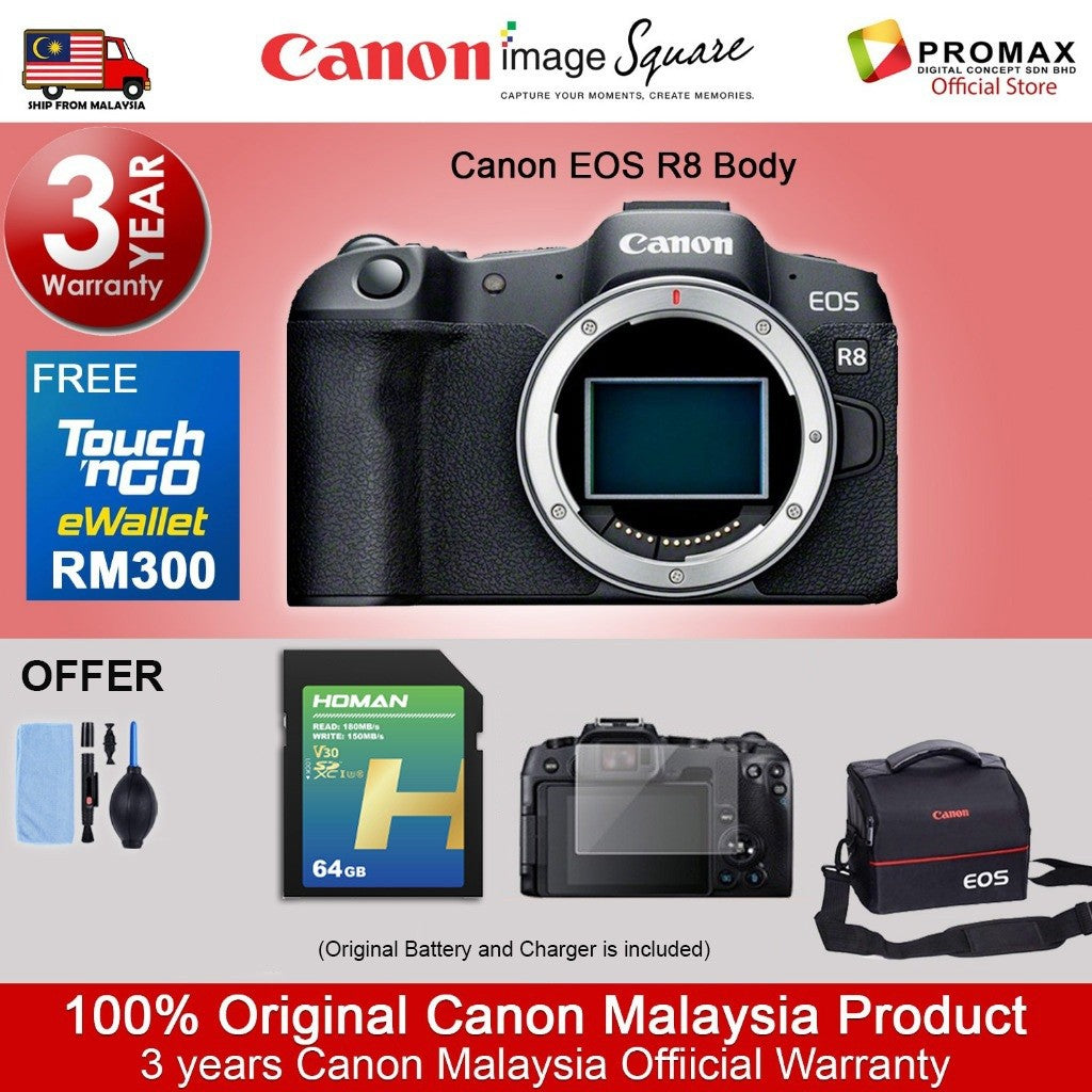Canon EOS R8 Body & R8 RF 24-50mm f/4.5-6.3 IS STM Mirrorless Camera (Canon R8 Malaysia 3 Years Warranty)