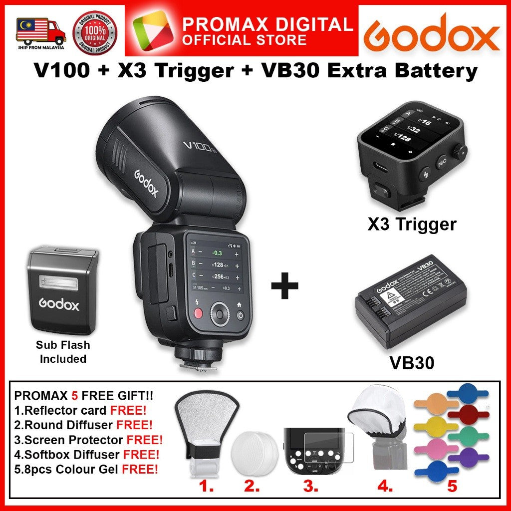 Godox V100 TTL Li-ion Round Head Camera Flash 100ws Sub Flash