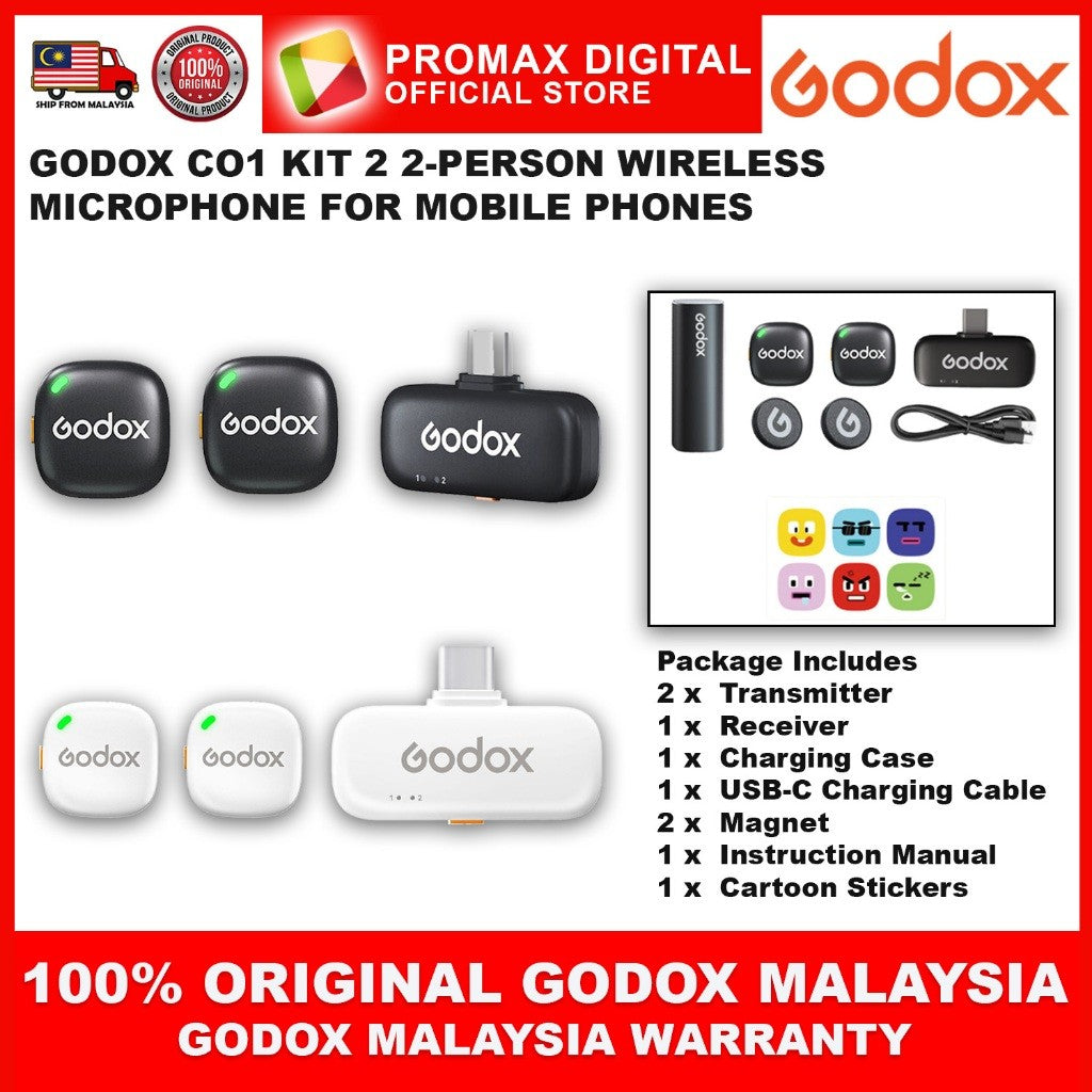 GODOX C01 KIT 2 2-PERSON WIRELESS MICROPHONE FOR MOBILE PHONES (2.4GHz Black and White)