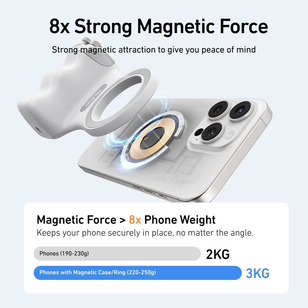 TELESIN Fun Shot 2 Magnetic Grip2 Selfie Ring Light Aluminum Alloy Tripod Funshot 2 Magnet Ring Phone P1-MP-10 P5-MP-001