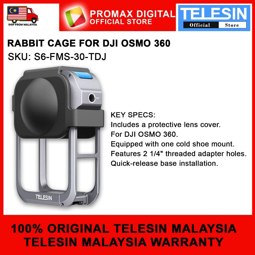 TELESIN S6-FMS-30-TDJ RABBIT CAGE FOR DJI OSMO 360 WITH LENS COVER COLD SHOE MOUNT PROTECTION CASE