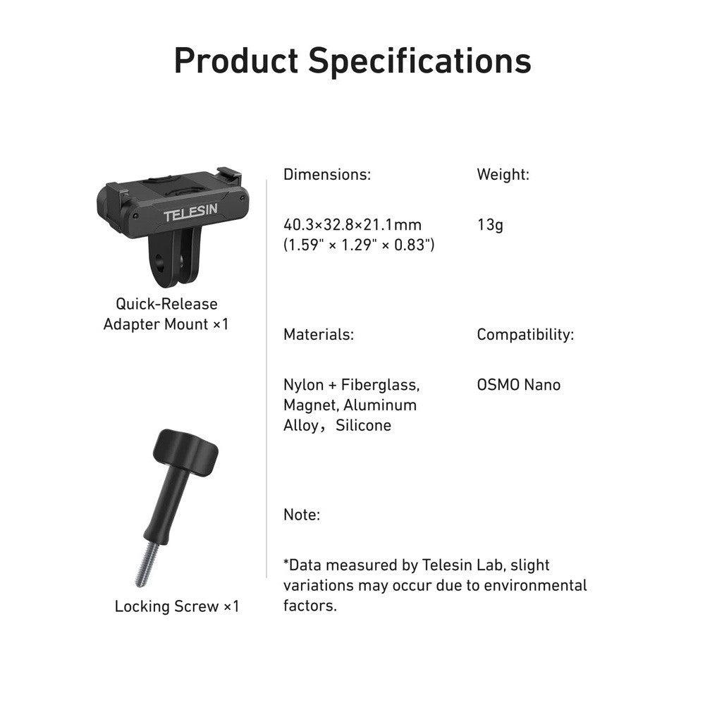 TELESIN S7-JBK-25-TDJ QUICK RELEASE BASE SPRING CLIP MOUNT FOR DJI OSMO NANO AND ACTION 6