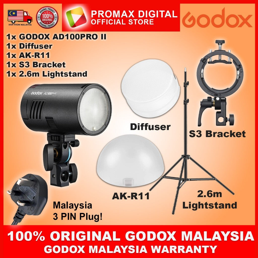 GODOX AD100PRO II POCKET FLASH LED MODELLING USB C CHARGING STUDIO FLASH LIGHT AD100PROII