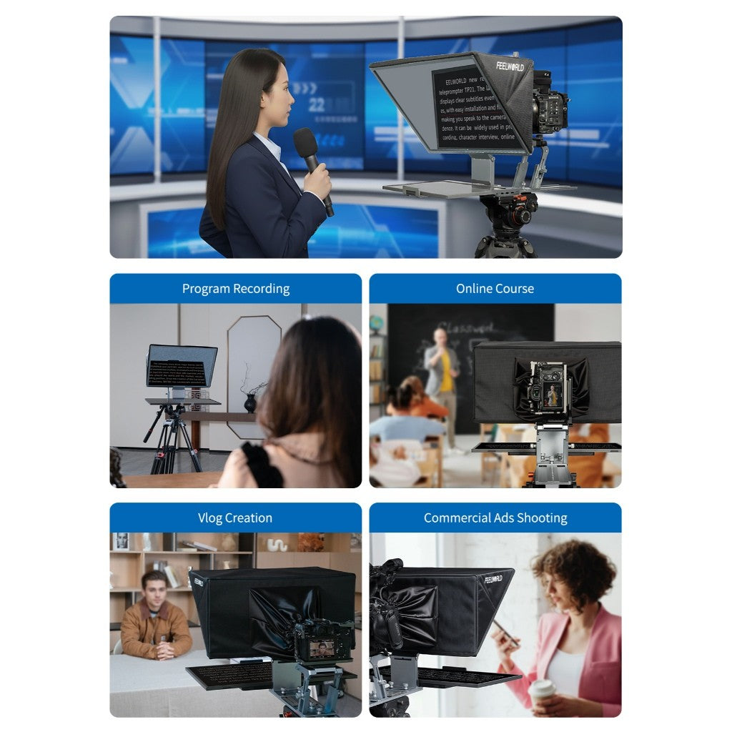 FEELWORLD TP21 21 INCH FOLDING TELEPROMPTER AND TPM215 FHD MONITOR FOR TP-21