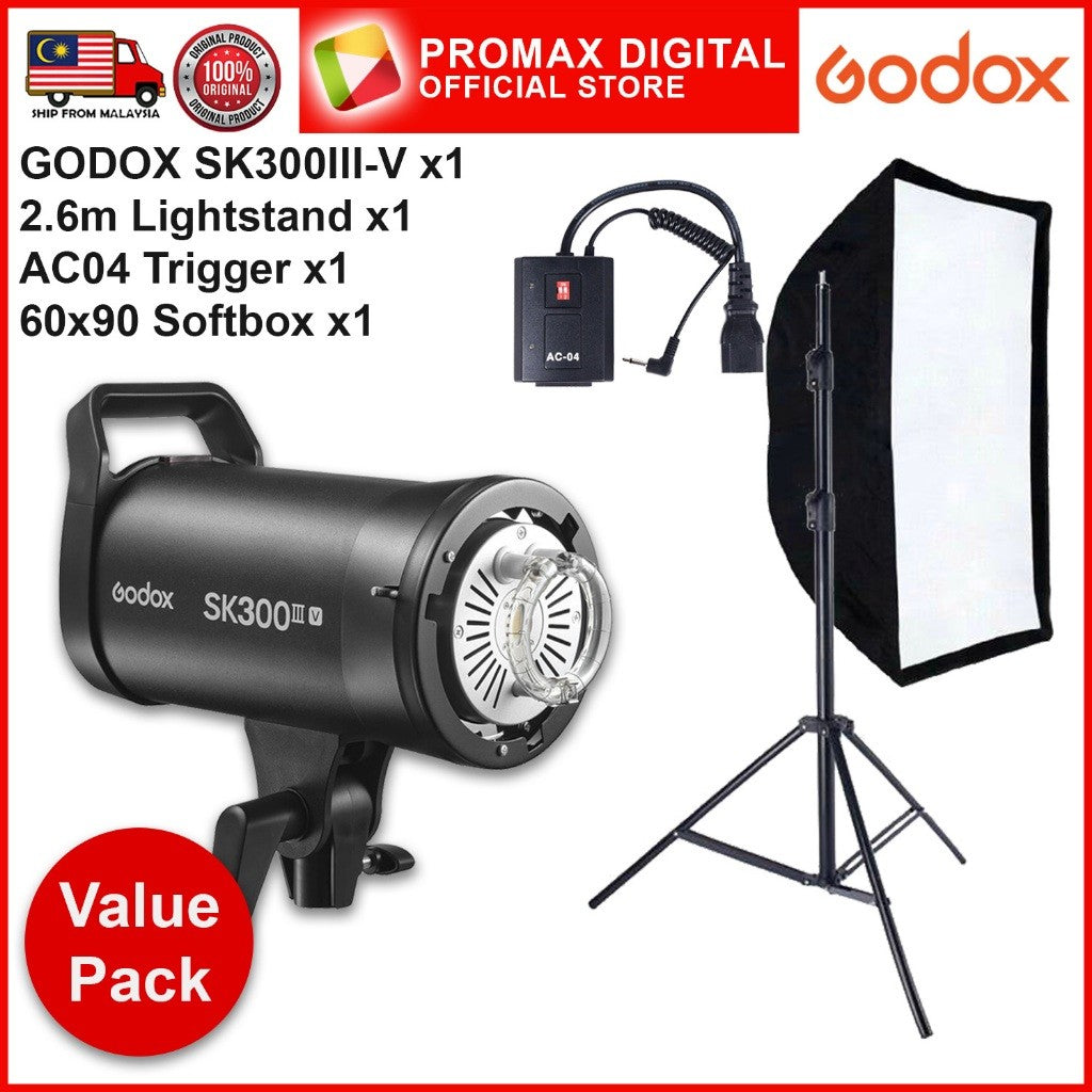GODOX SK300III-V SK400III-V STUDIO FLASH VALUE PACK SET WITH 10w LED MODELLING LAMP