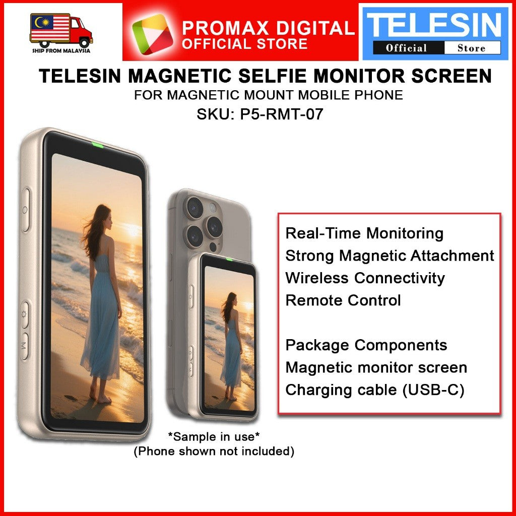 Telesin P5-RMT-07 MAGNETIC SELFIE MONITOR SCREEN FOR MOBILE PHONES REAL-TIME MONITORING