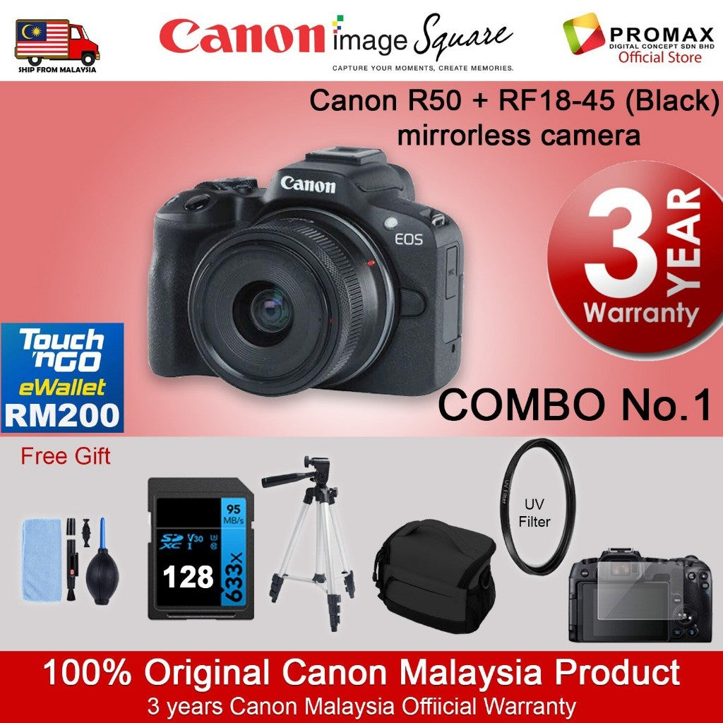CHEAPEST! Canon EOS R50 18-45mm 55-210mm Mirrorless Camera Black/White (CANON MALAYSIA 3 YEARS WARRANTY) Canon R50