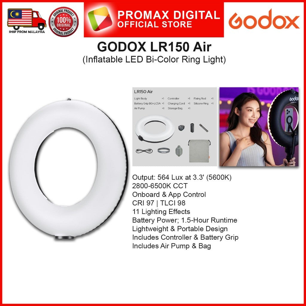 Godox LR150 Air LC500R Air Inflatable LED Bi-Color Ring Light and RGB Wand Light