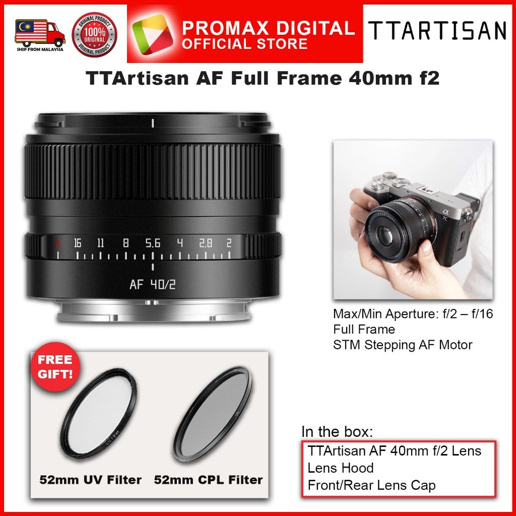 TTArtisan Full Frame AF 40mm f2 STM Prime Lens for E Z and L Mount Camera Autofocus Lens