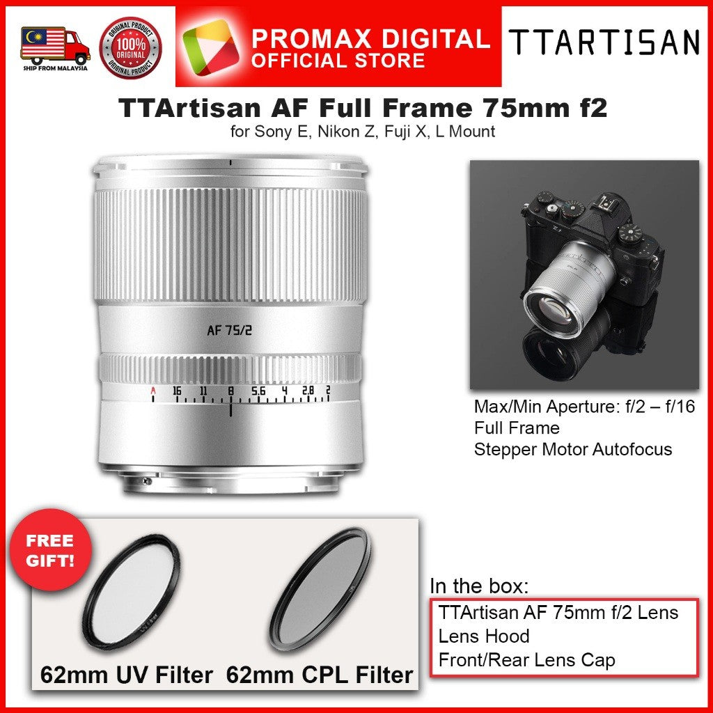 TTArtisan AF Full Frame 75mm f2 Camera Lens for E Z X and L Mount