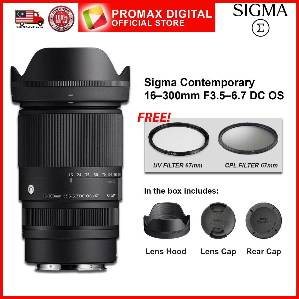 SIGMA 16-300mm F3.5-6.7 Contemporary LENS DC O (L /Sony E /Fuji X /Canon RF Mount)(FREE UV67+CPL67+CLEANING KIT)