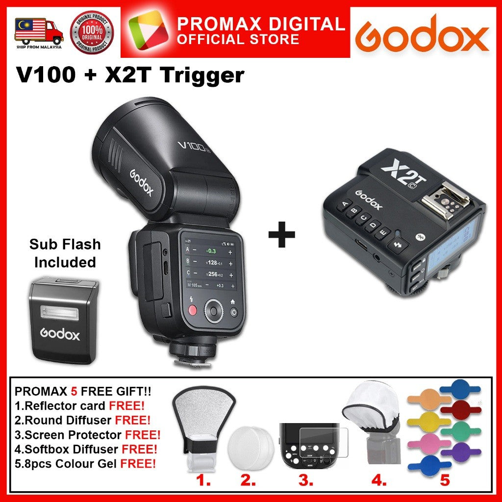 Godox V100 TTL Li-ion Round Head Camera Flash 100ws Sub Flash