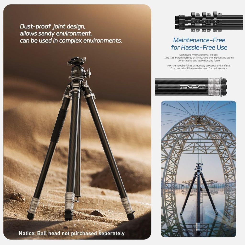 YC Onion TAKO T23 with BF44 BC44 Carbon Fiber Tripod Feather Light One-Flip Lightweight Tripod