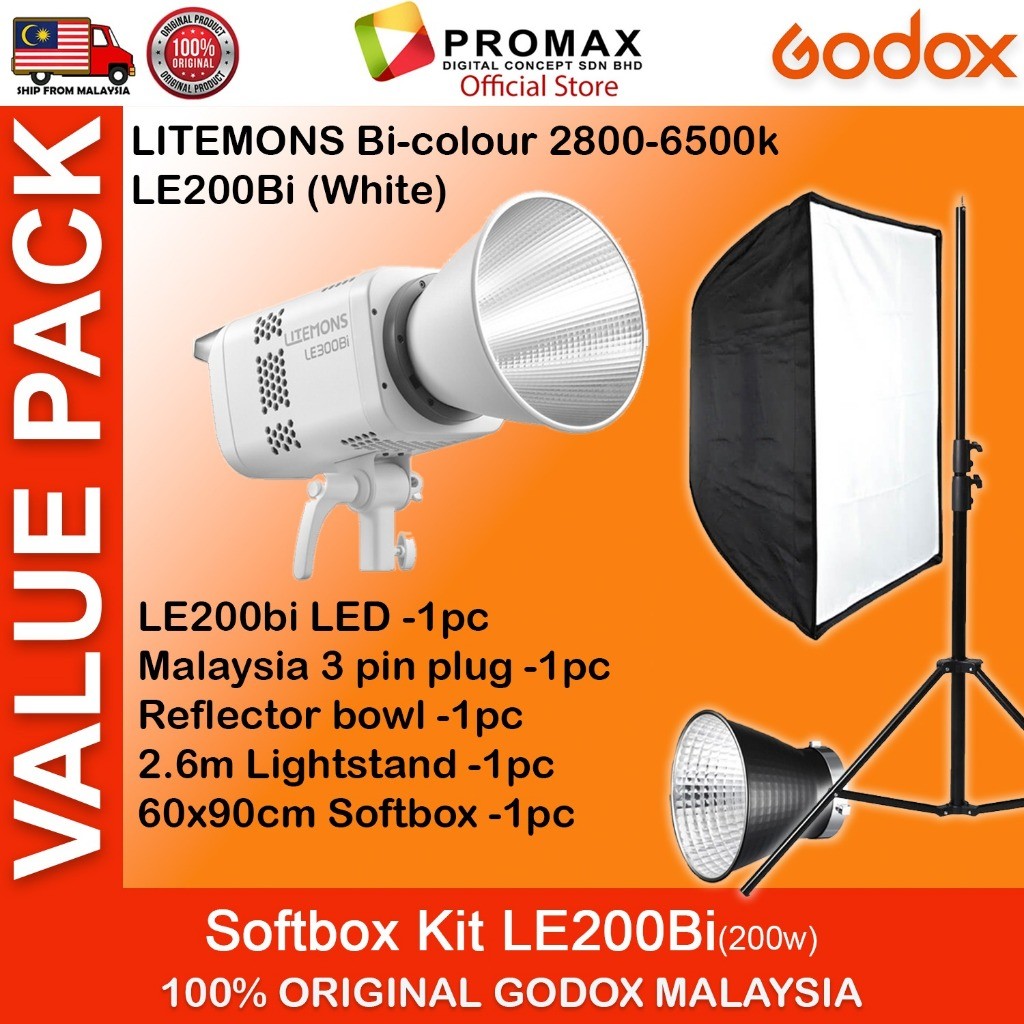 VALUE PACK!! GODOX LE200D LE200Bi LE300Bi LE600Bi  Litemons Bi-Color 2800 - 6500K Studio Light 5600K