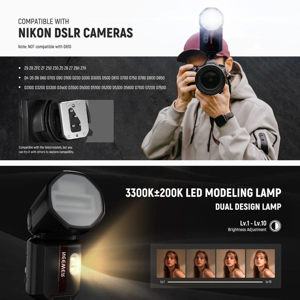 NEEWER Z3 100Ws 2.4G TTL Round Head Flash Speedlite Camera Flash Same like Godox V100