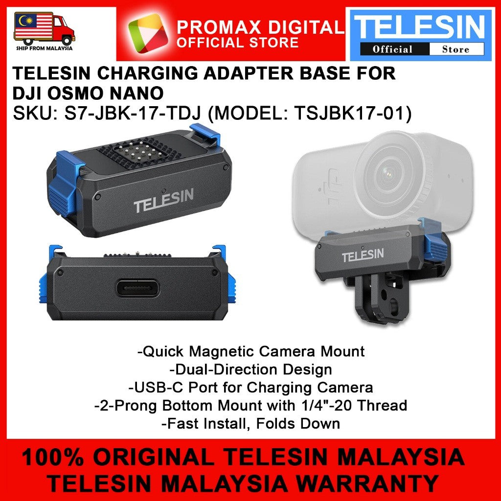 TELESIN S7-JBK-17-TDJ CHARGING ADAPTER BASE FOR DJI OSMO NANO QUICK RELEASE CHARGER BASE
