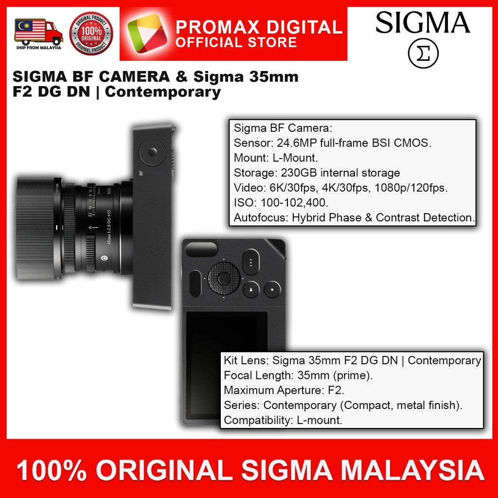 SIGMA BF CAMERA AND 35mm f2 DG DN Contemporary Lens (L Mount)