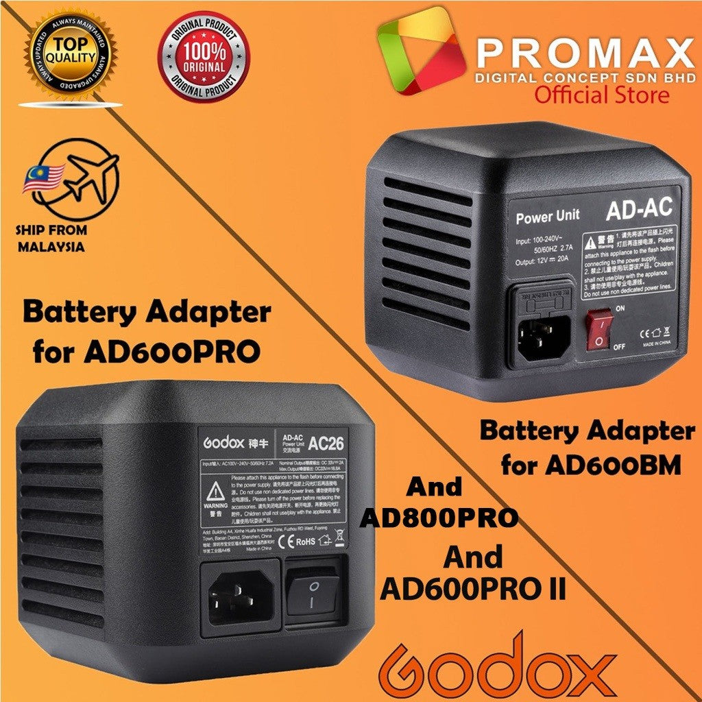 Godox AC Adapter AC26 / AD-AC for AD600Pro / AD600BM / AD600Pro II Ad800pro Outdoor Flash AC-26