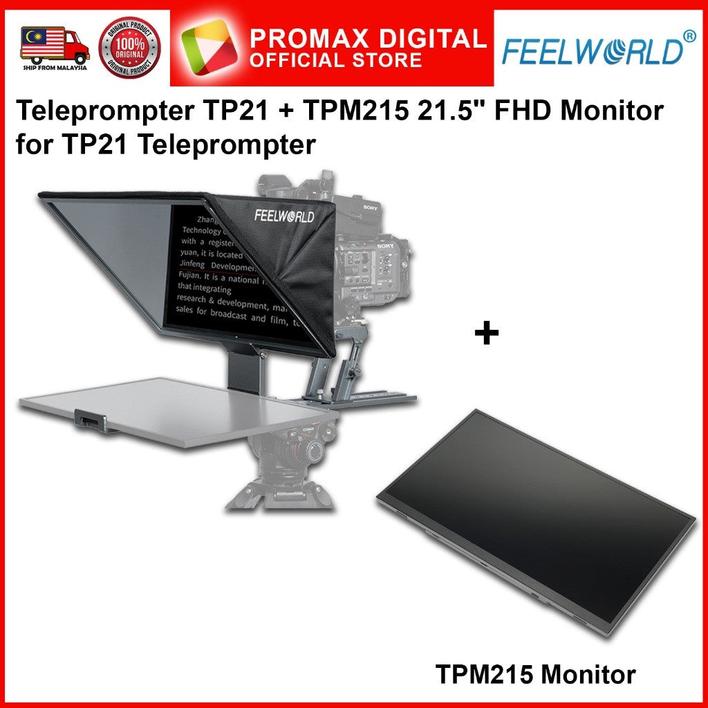 FEELWORLD TP21 21 INCH FOLDING TELEPROMPTER AND TPM215 FHD MONITOR FOR TP-21