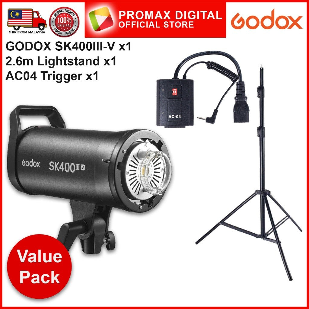 GODOX SK300III-V SK400III-V STUDIO FLASH VALUE PACK SET WITH 10w LED MODELLING LAMP