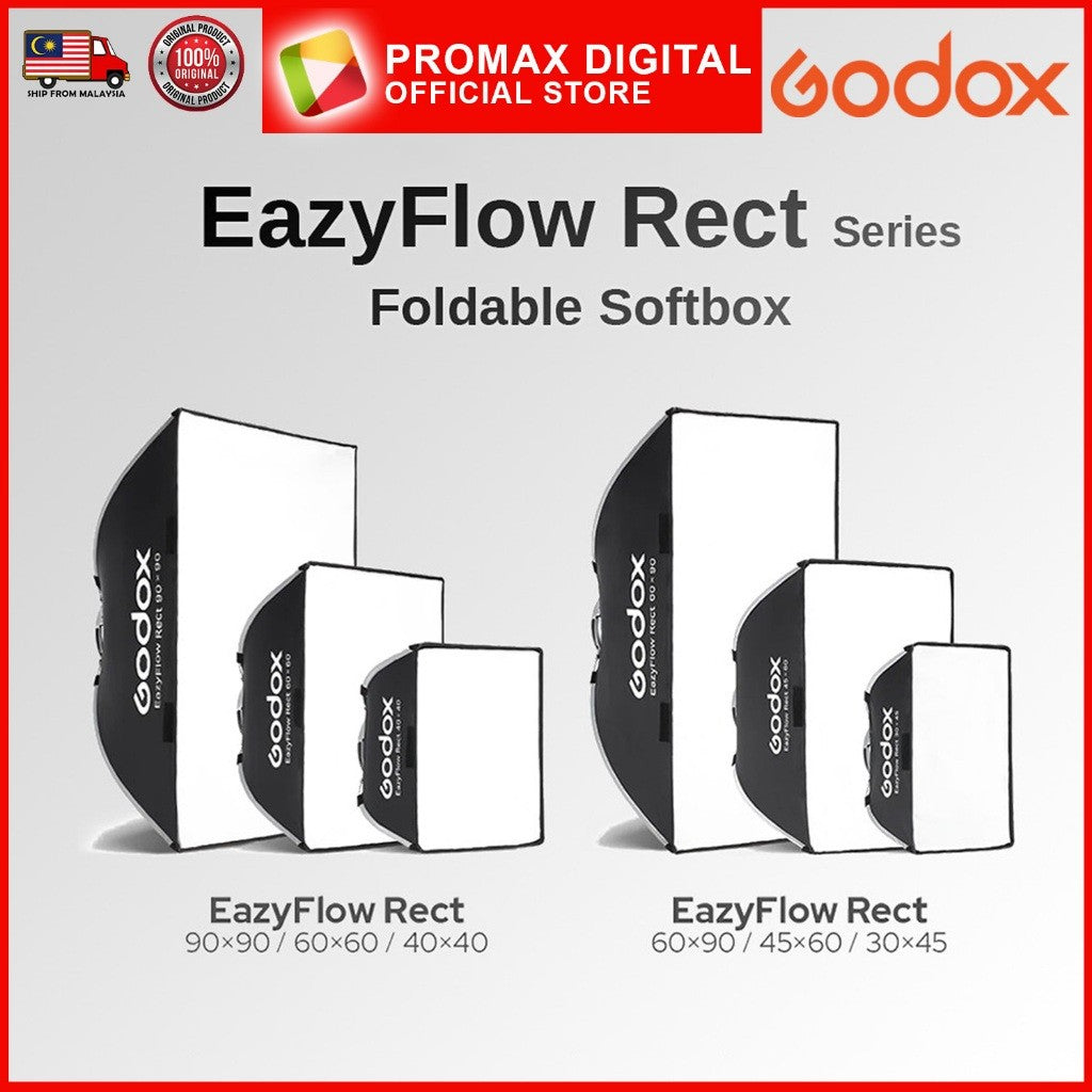 GODOX EazyFlow Rect Series Foldable Softbox with Grid Portable Lightweight Easy Set Up Bowens Mount