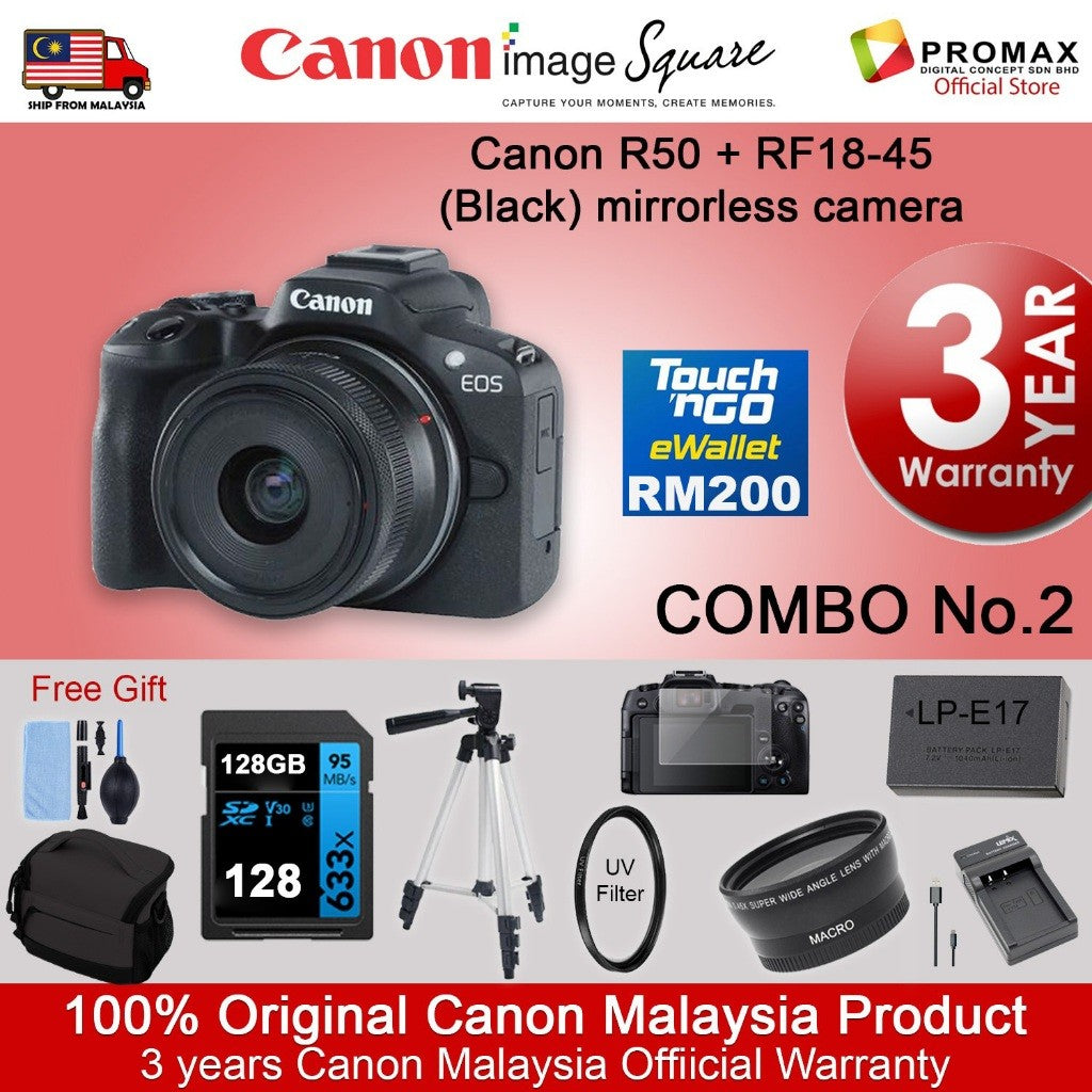 CHEAPEST! Canon EOS R50 18-45mm 55-210mm Mirrorless Camera Black/White (CANON MALAYSIA 3 YEARS WARRANTY) Canon R50