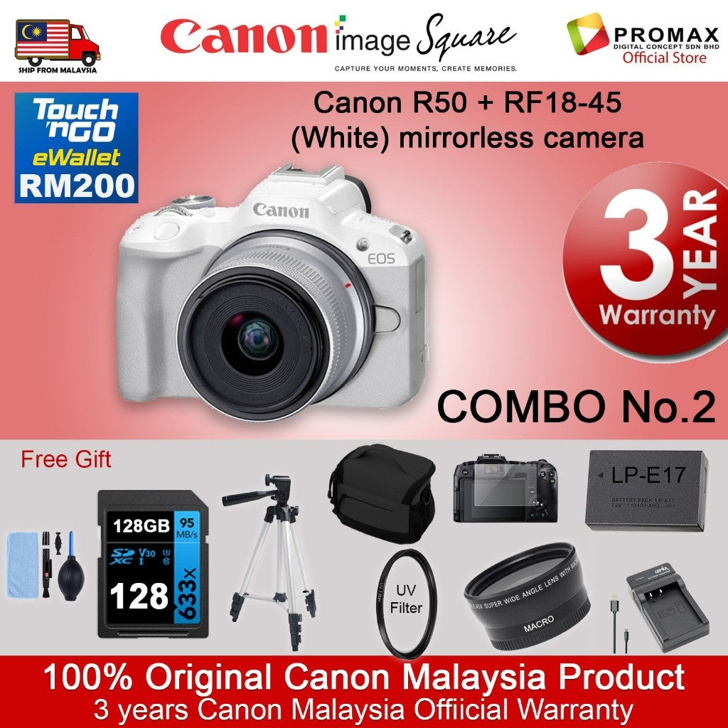 CHEAPEST! Canon EOS R50 18-45mm 55-210mm Mirrorless Camera Black/White (CANON MALAYSIA 3 YEARS WARRANTY) Canon R50