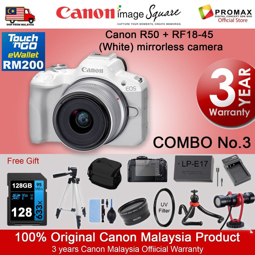 CHEAPEST! Canon EOS R50 18-45mm 55-210mm Mirrorless Camera Black/White (CANON MALAYSIA 3 YEARS WARRANTY) Canon R50